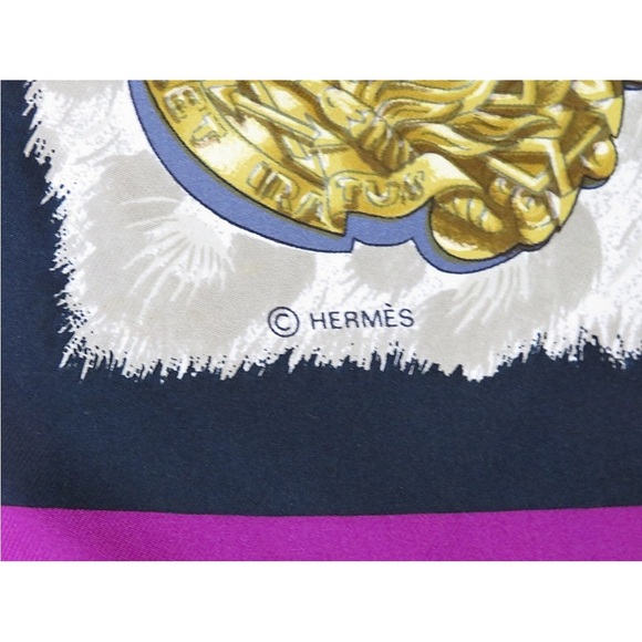 Hermes Gold and Purple Silk Scarf with Equestrian Design - Picture 8 of 11
